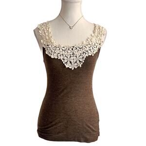 A’reve Brown & Cream Laced Full Length Casual Layering Piece Tank Top Size Small